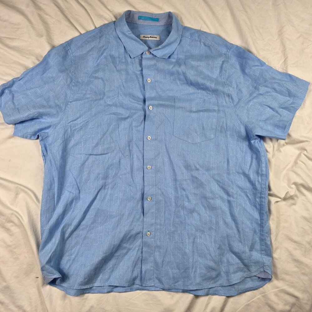 Tommy Bahama Mens 2XL Blue Button Up Short Sleeve Shirt Lightweight Casual Camp
